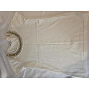 Joseph A. Cream Short Sleeve Top with Gold Bead Neckline